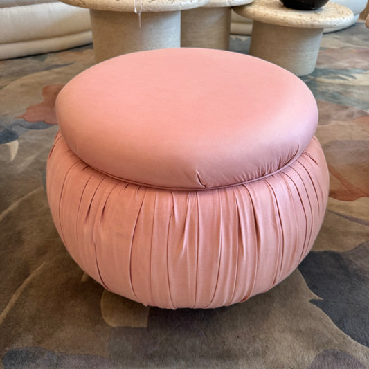 Vintage Pink Pouf Ottoman on Wheels
