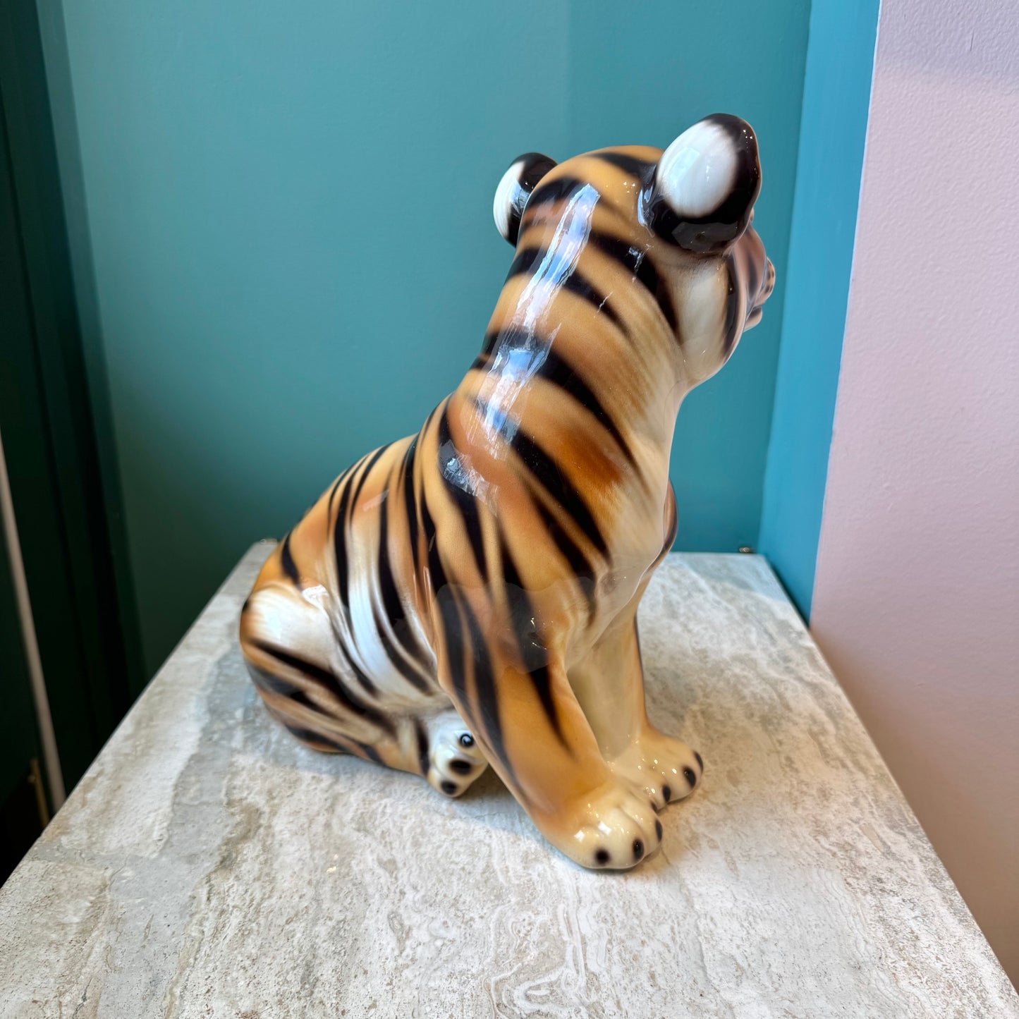 Vintage Italian Porcelain Tiger Cub Statue