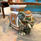 Vintage Hand Painted Green Ceramic Asian Elephant Plant Stand