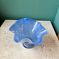 Vintage Krosno Józefina Poland Blue Swirl Ruffled Art Glass Bowl/Vase