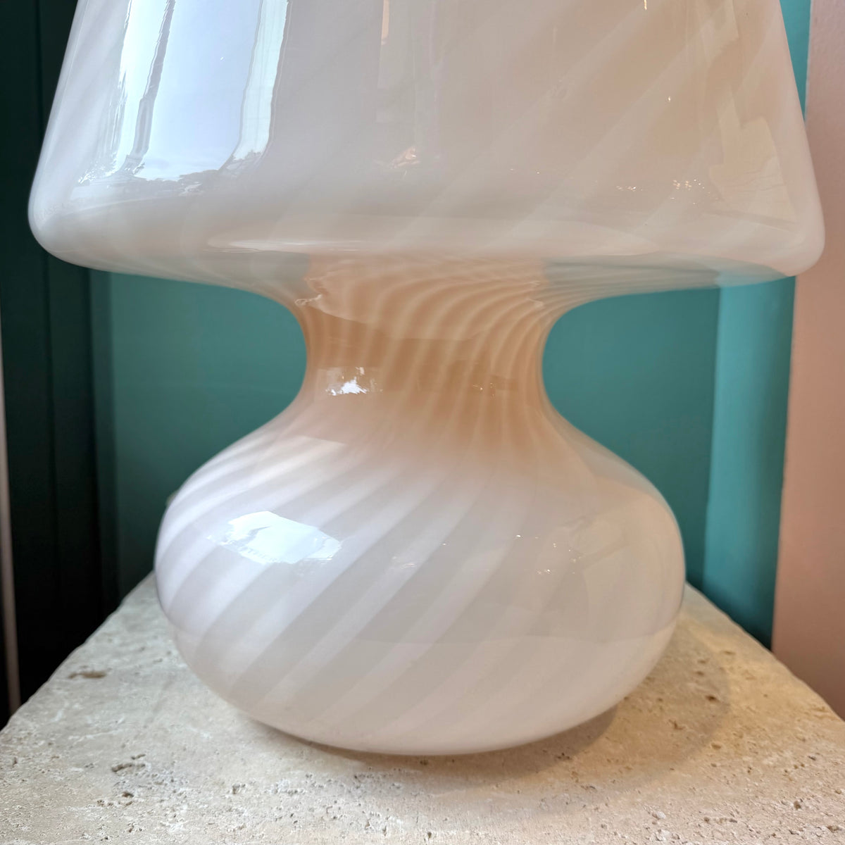 Extra Large Vintage Pale Blush Pink Murano Mushroom Lamp