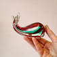 Vintage Murano Glass Style Red and Aqua Blue Whale Paperweight