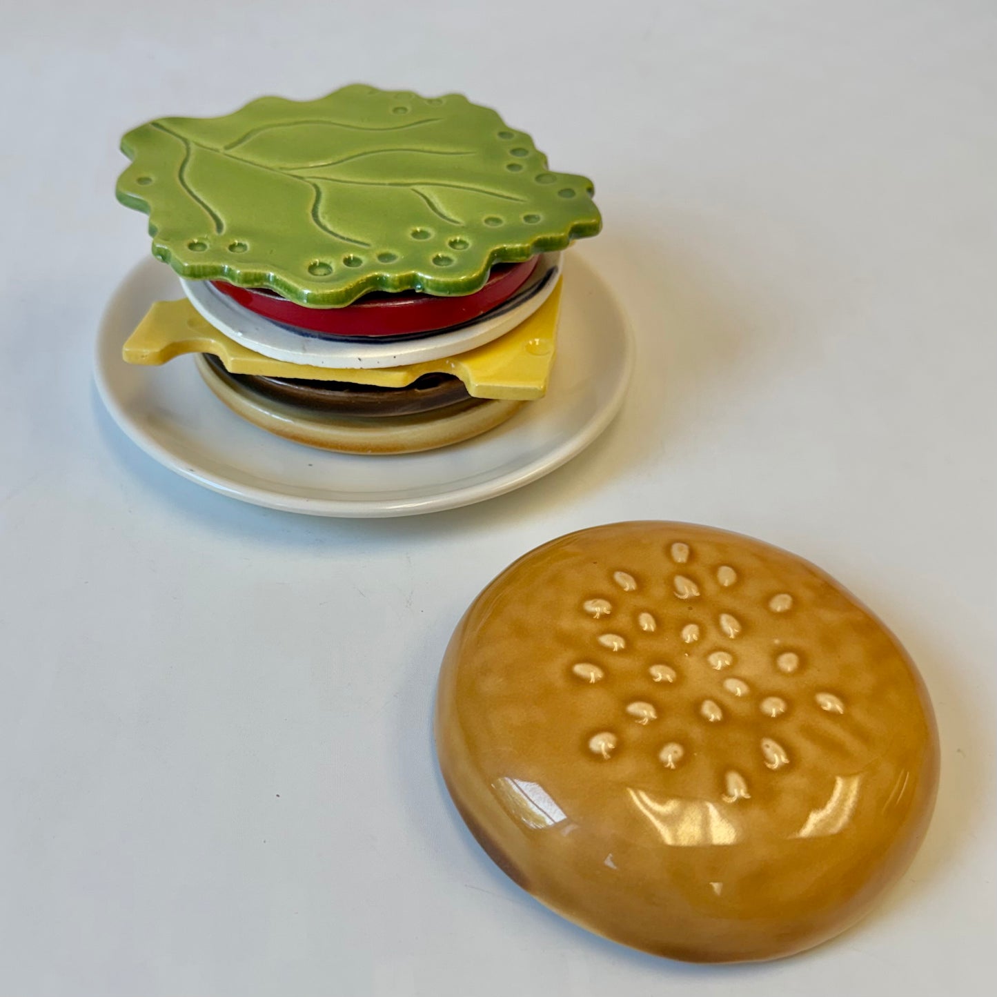 Vintage 1979 Ceramic Cheeseburger Coaster Set by Jo Anne Marquardt