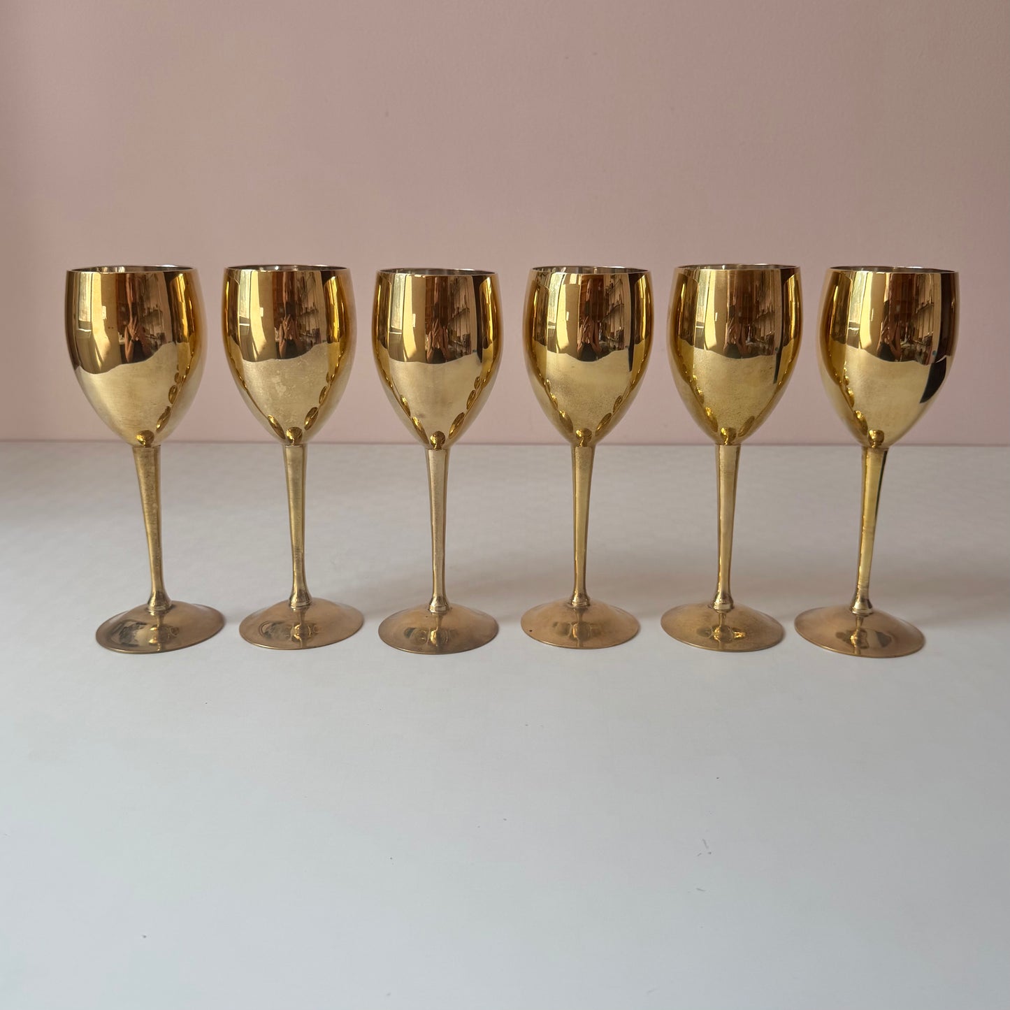 Vintage Set of 6 Brass Wine Goblets