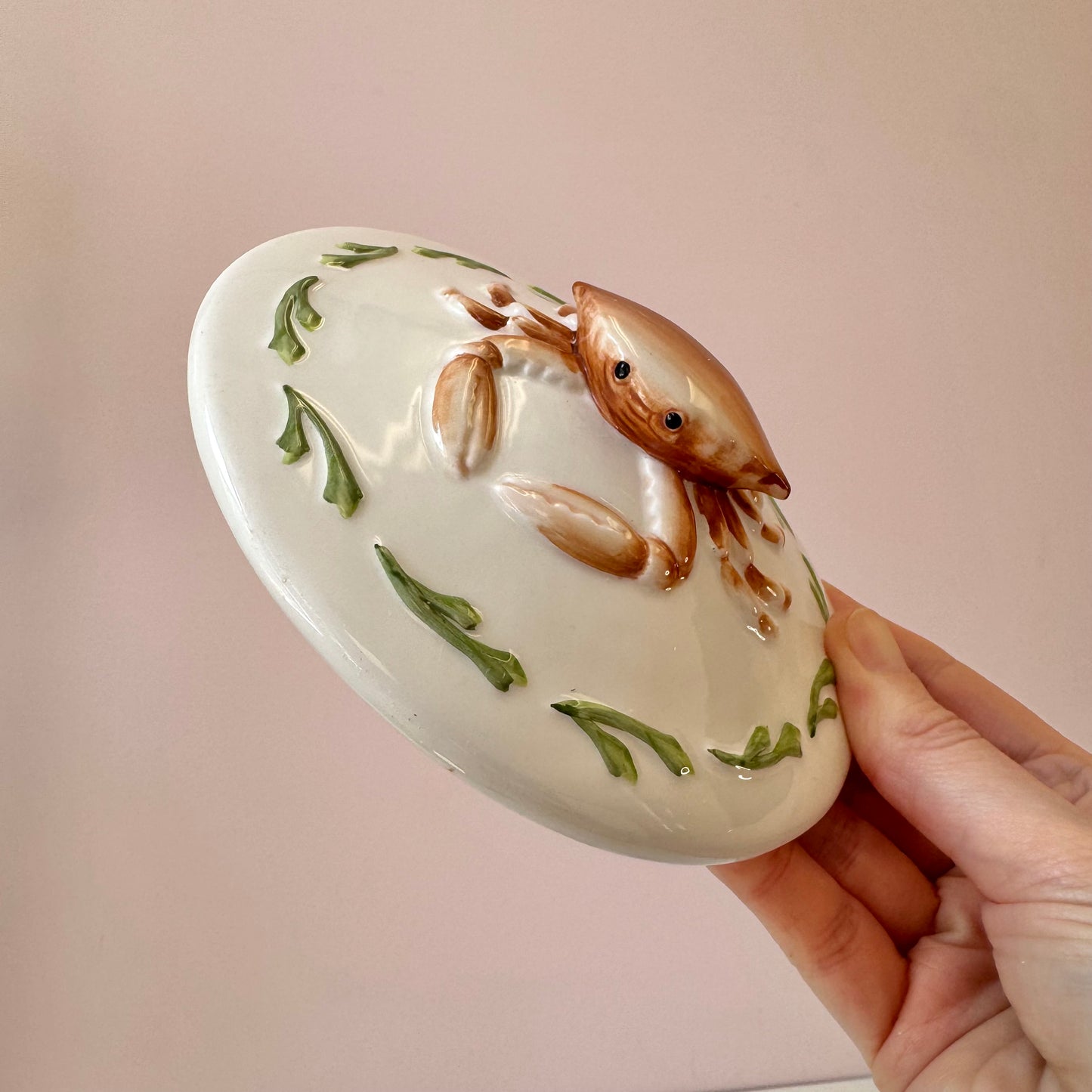Vintage Pair of Ceramic Crab Lidded Bowls by Fitz & Floyd