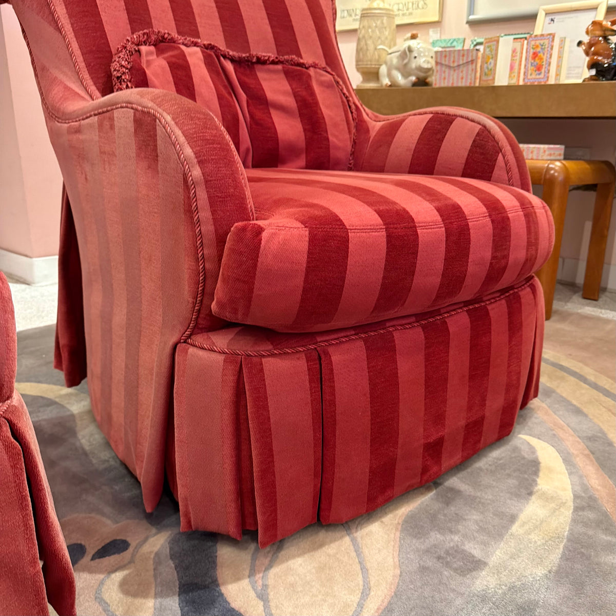 Vintage Raspberry Red Regency Style Striped Lounge Armchair by Lexington Furniture /item