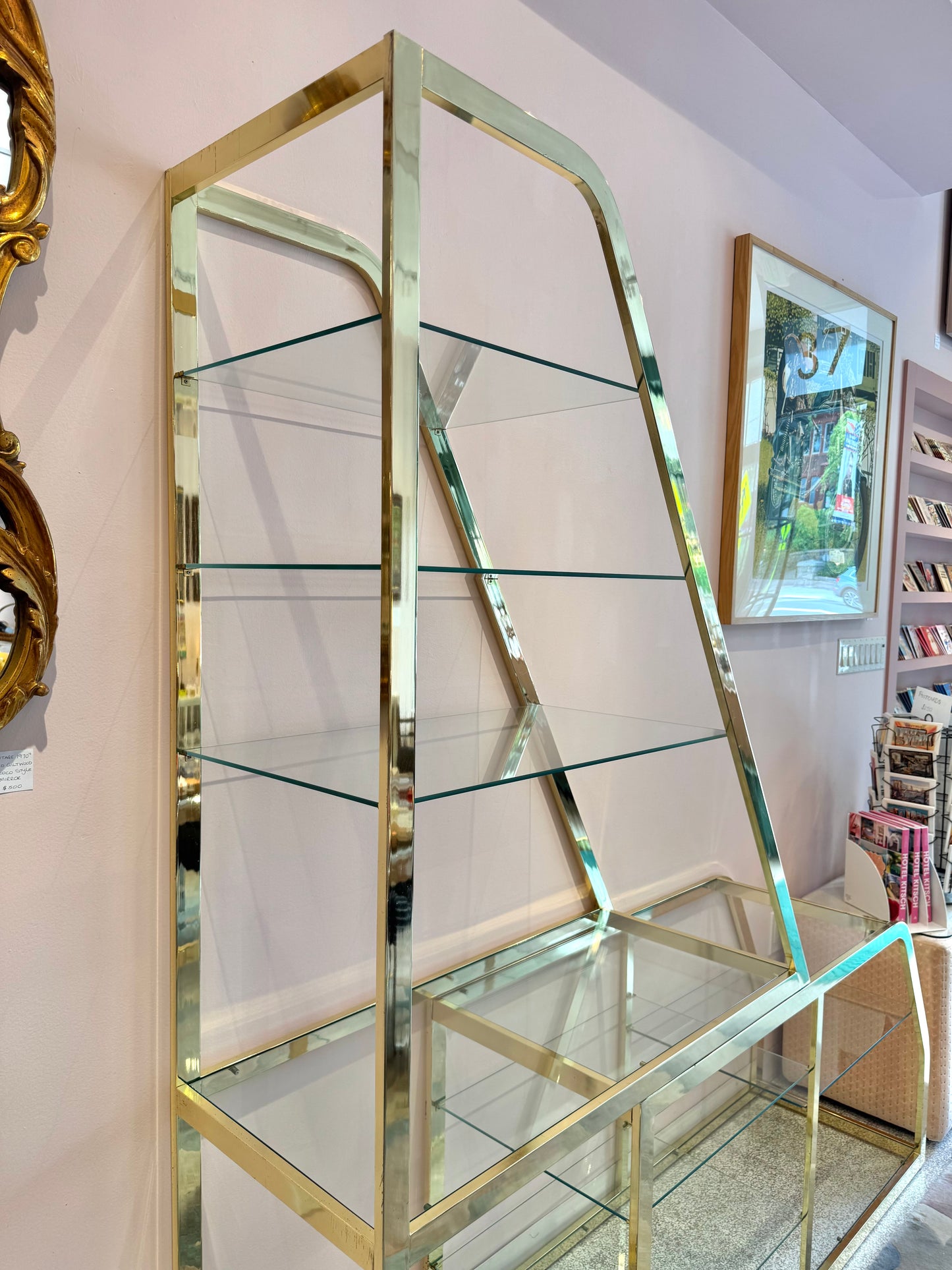 Vintage Asymmetrical Brass and Glass Etagere by DIA