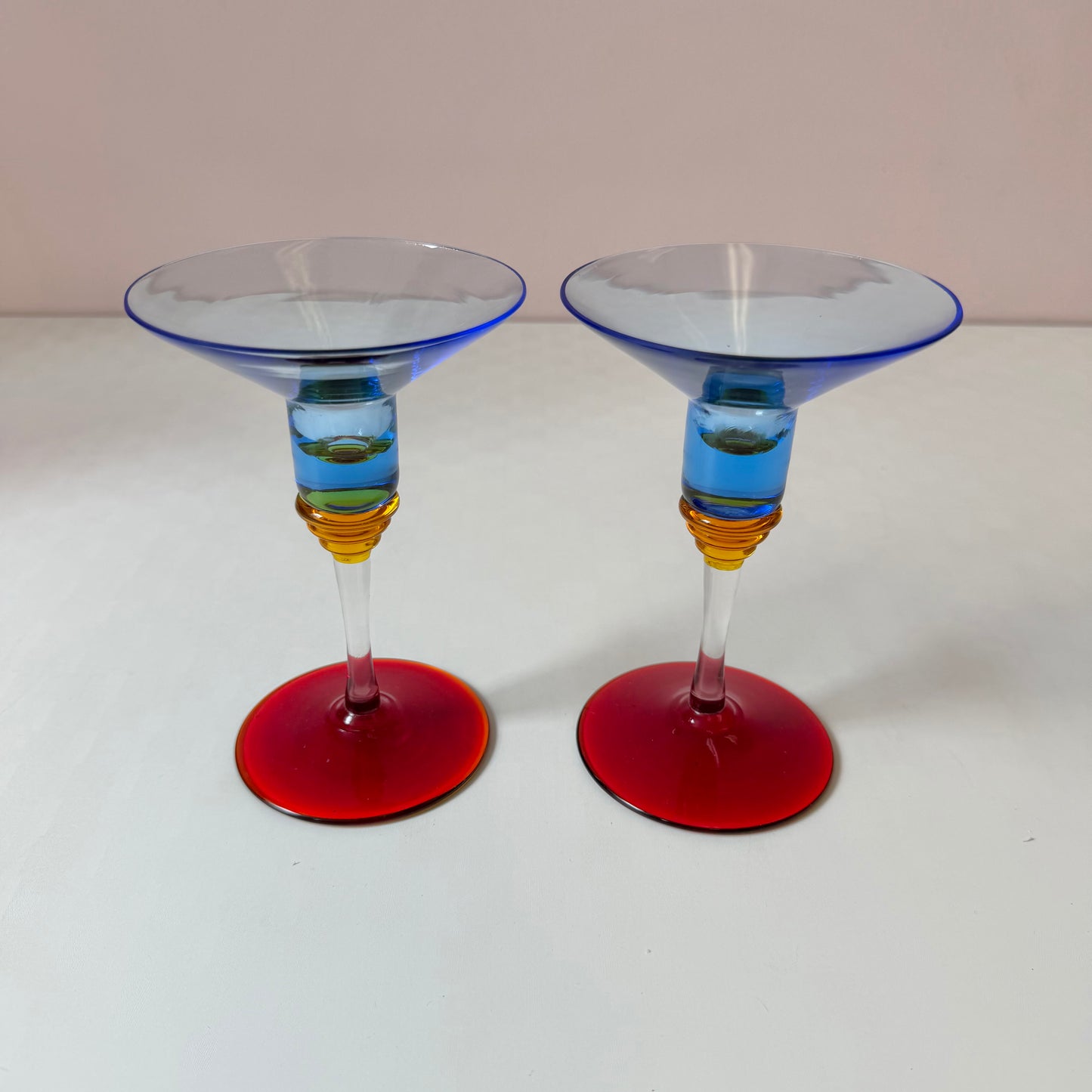 Pair of Vintage Memphis Style Glass Candle Holders 6"
