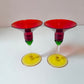 Pair of Postmodern Memphis Style Glass Candle Holders 6"