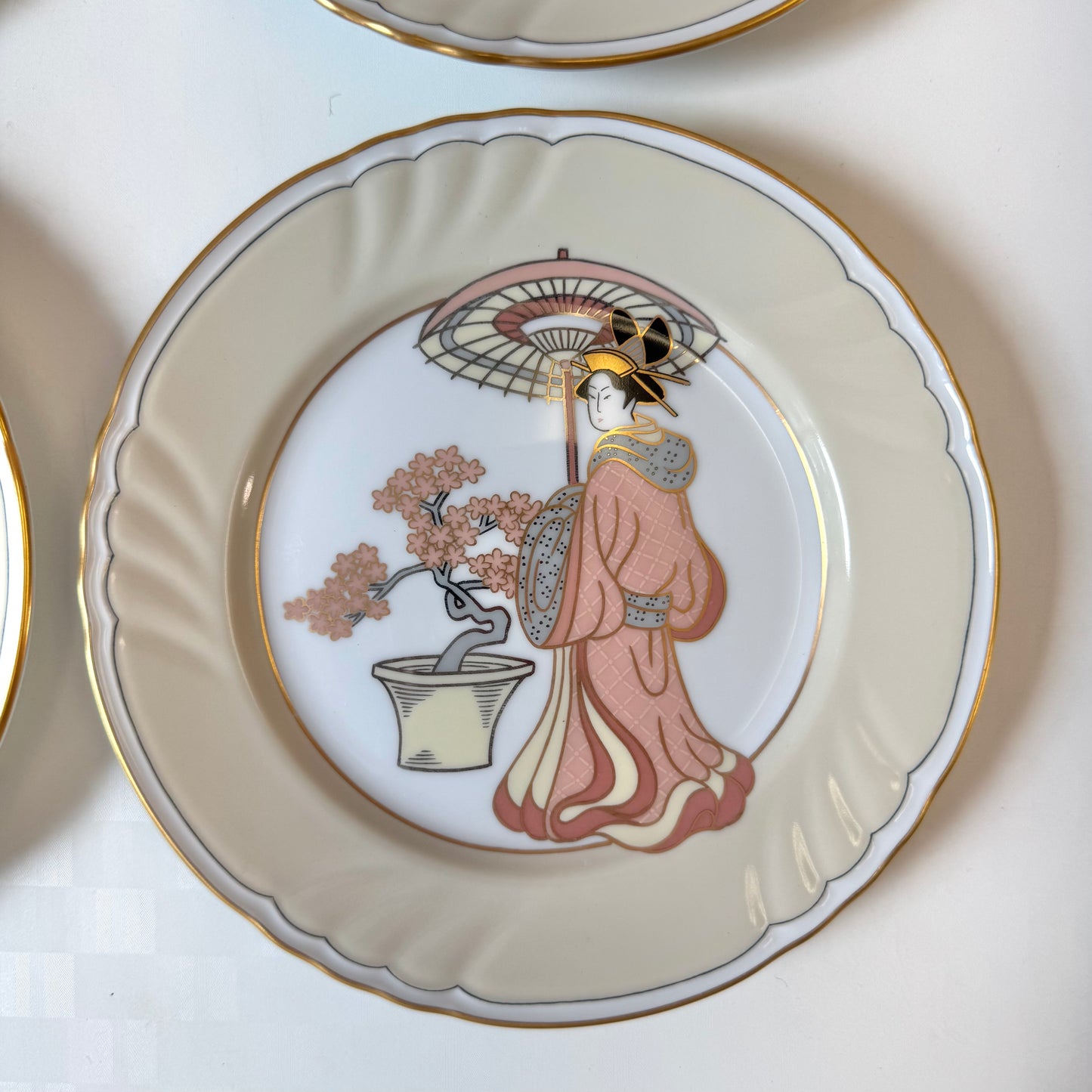 Vintage Set of 4 "Strolling Geisha" Appetizer Plates by Fitz & Floyd