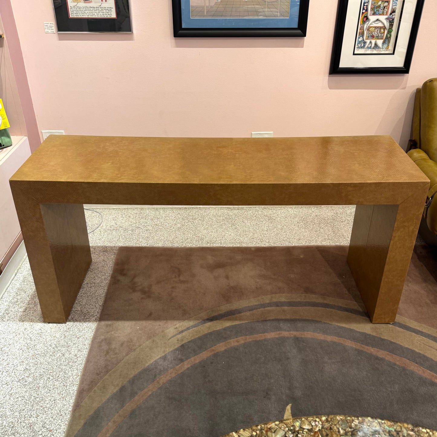 Vintage Karl Springer Style Faux Snake Embossed Console Table