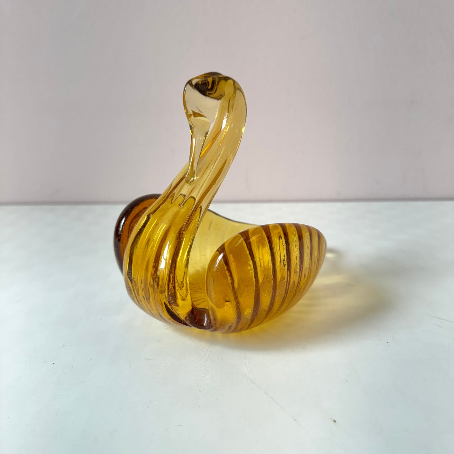 Vintage Amber Murano Glass Style Swan Catchall Dish