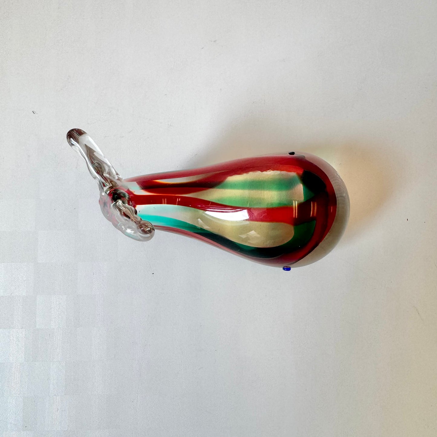 Vintage Murano Glass Style Red and Aqua Blue Whale Paperweight