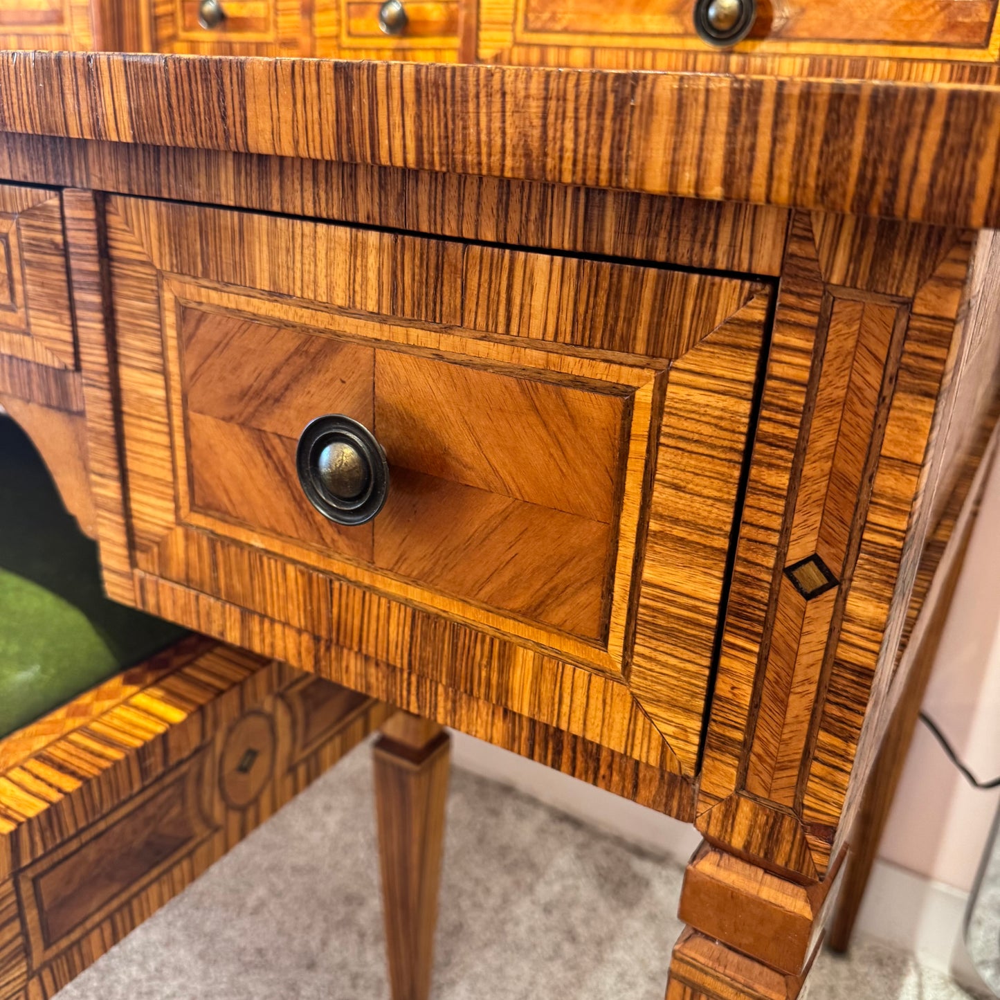Vintage Carlton House Style Marquetry Writing Desk and Stool