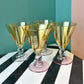 Vintage Amber And Pink Iridescent Water Goblet Glasses