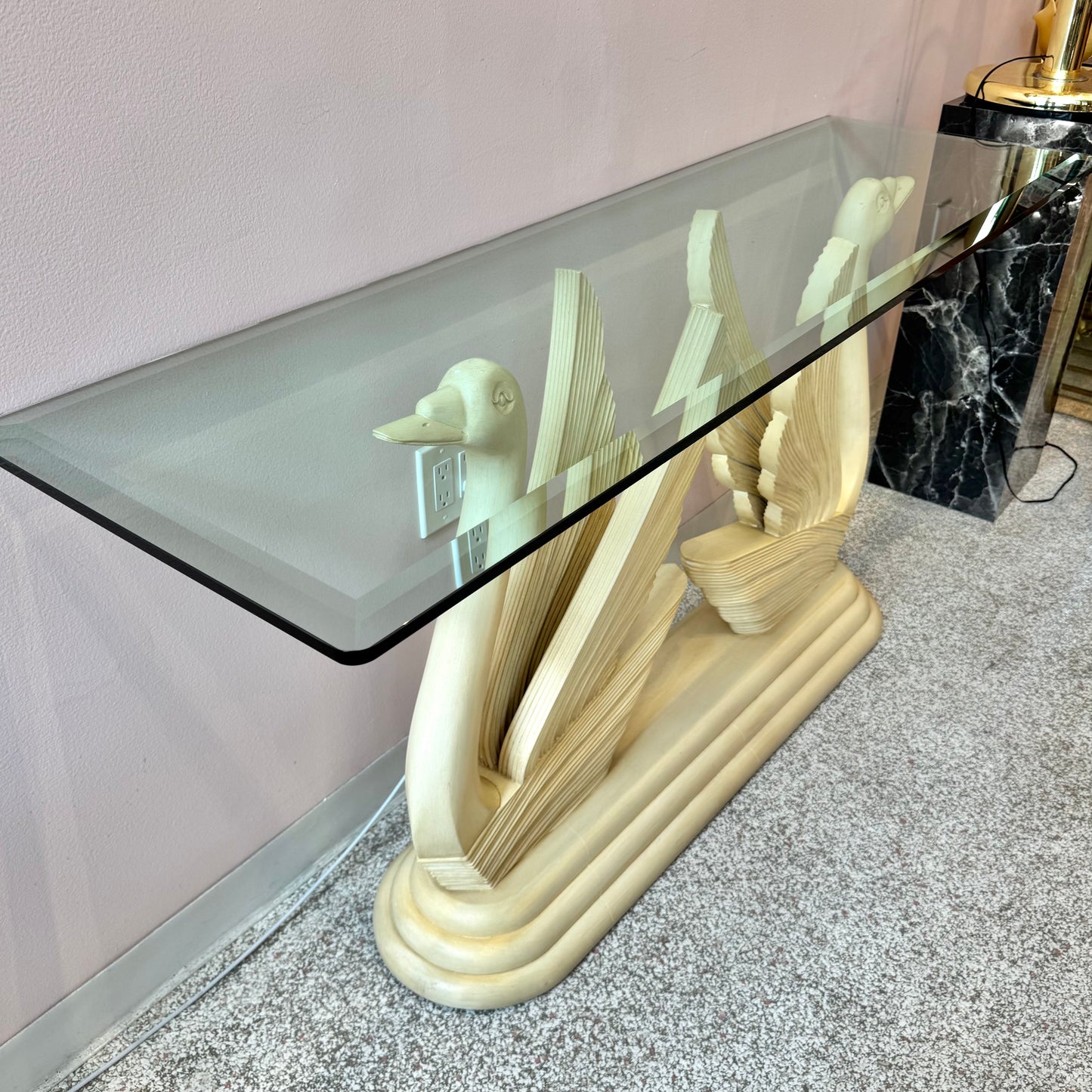 Vintage Swan Console Table with Glass Top