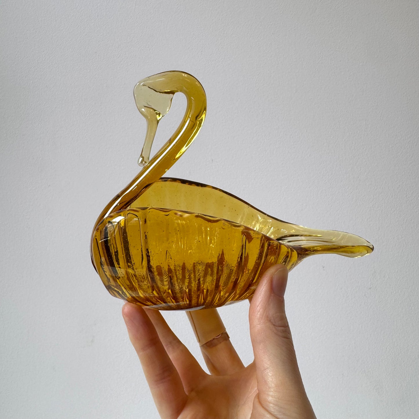 Vintage Amber Murano Glass Style Swan Catchall Dish