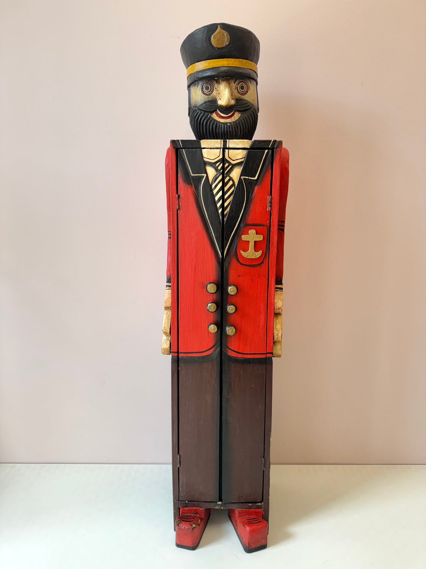 Vintage Folk Art Wooden Captain Cabinet