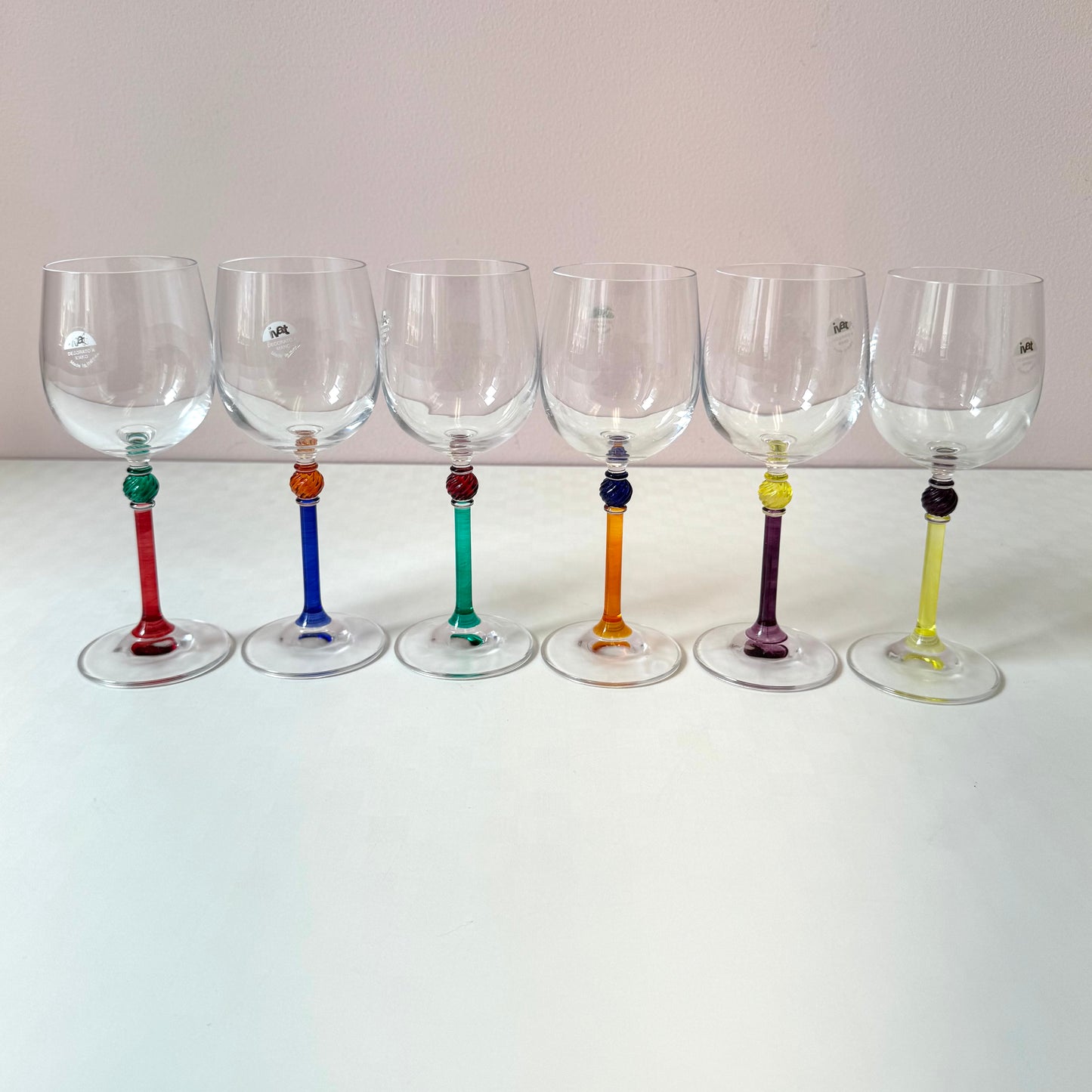 Vintage Set of 6 Hand Made Italian Wine Glasses by IVAT