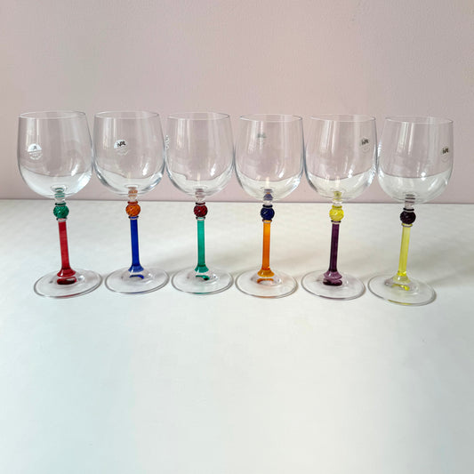 Vintage Set of 6 Hand Made Italian Wine Glasses by IVAT