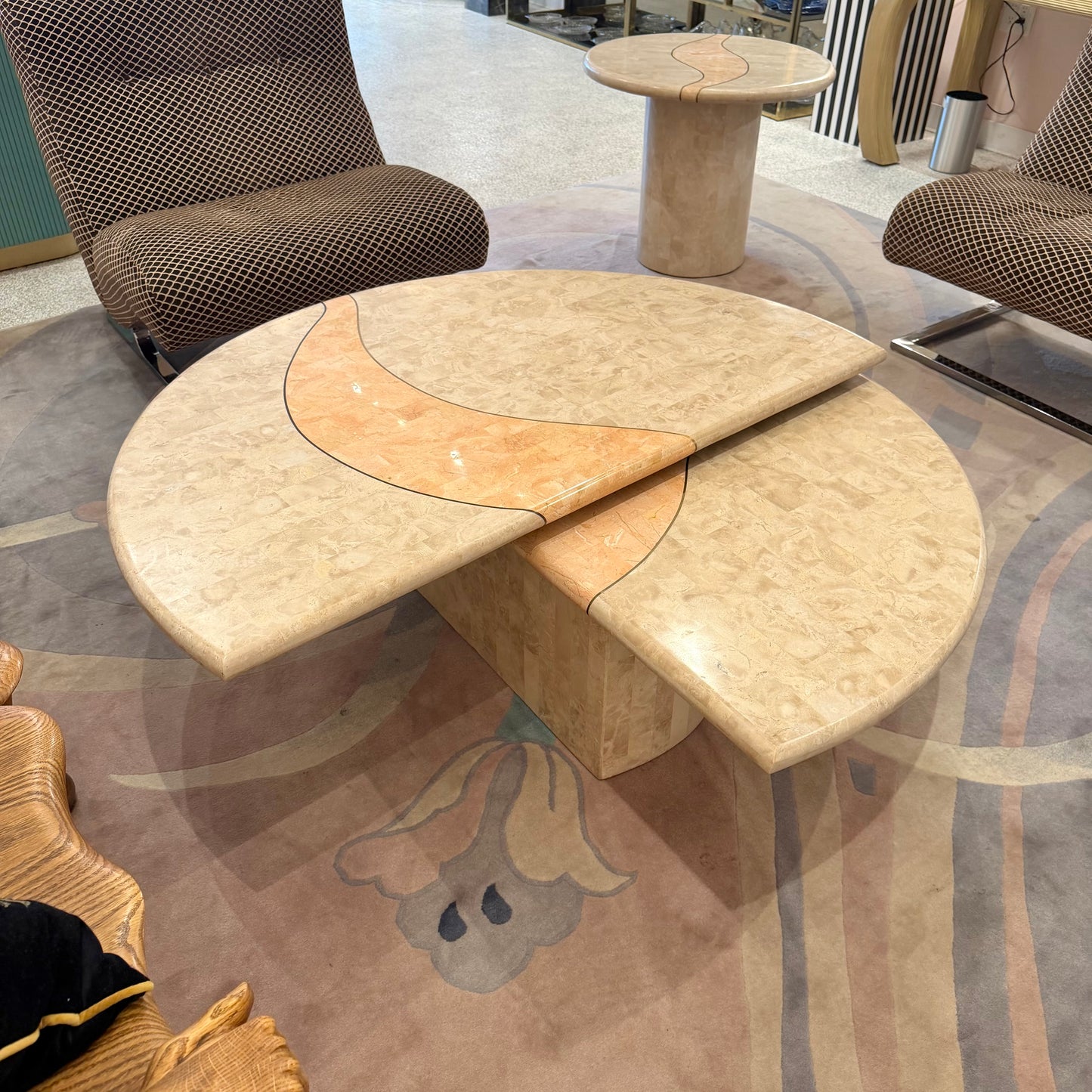 Vintage Tessellated Travertine Swivel Coffee Table by Casa Bique