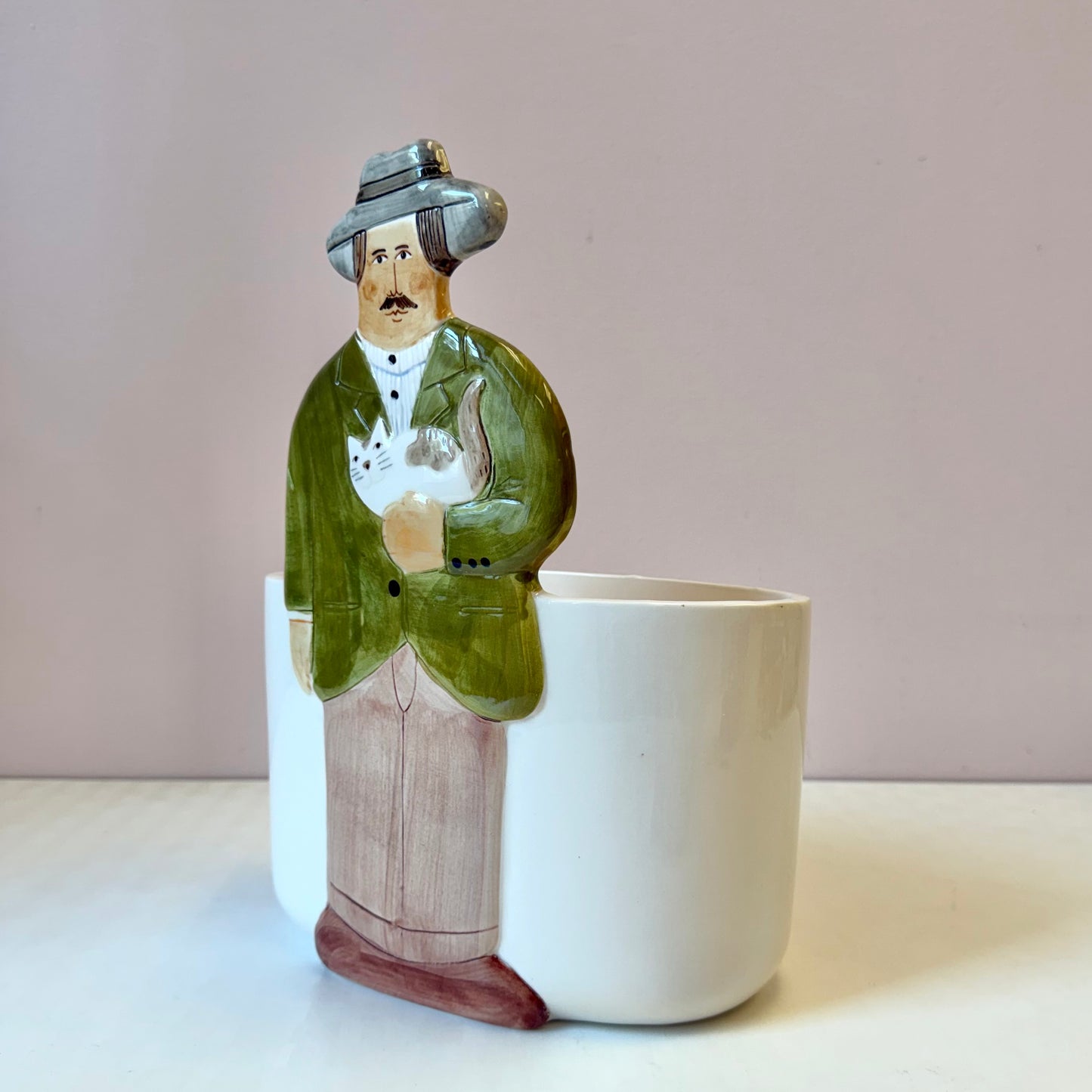 Vintage 1983 “Les Artisans” Man with Cat Ceramic Bowl