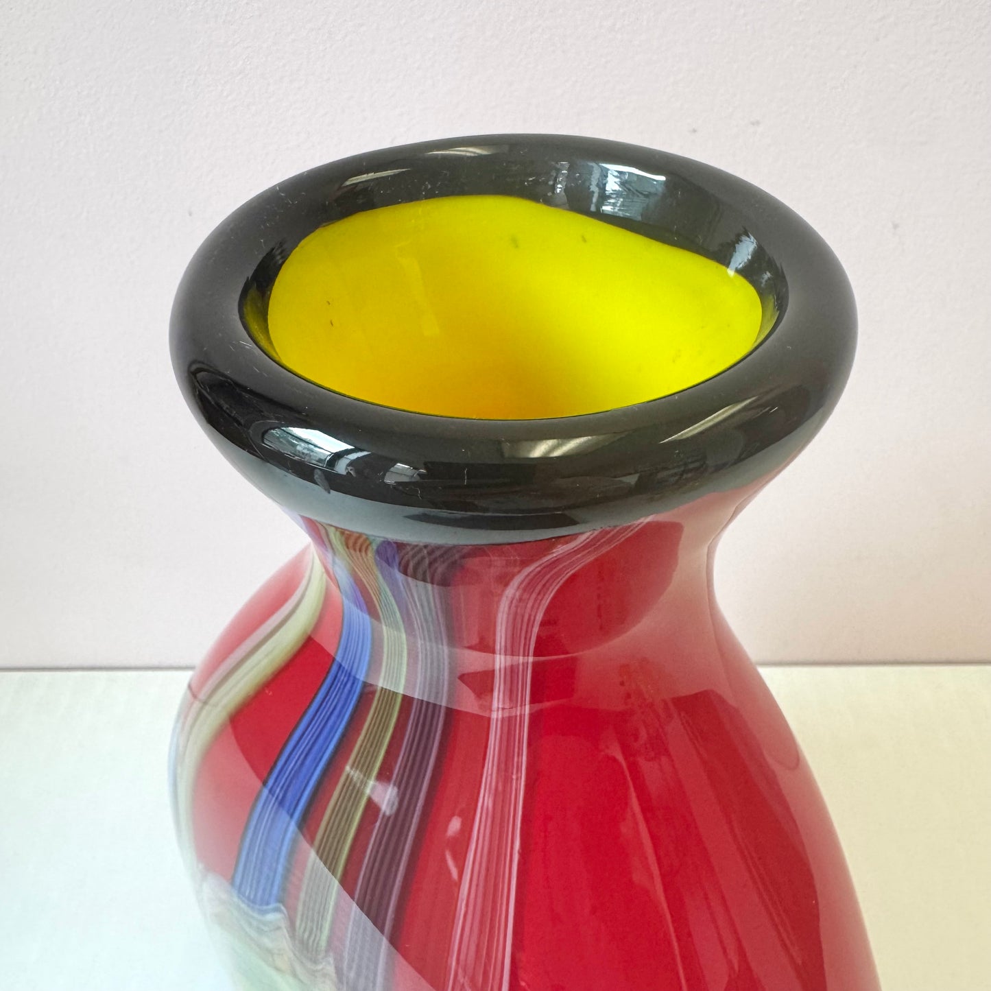 Vintage Large Multicolor Handblown Murano Glass Vase Attributed to Salvadore Studio