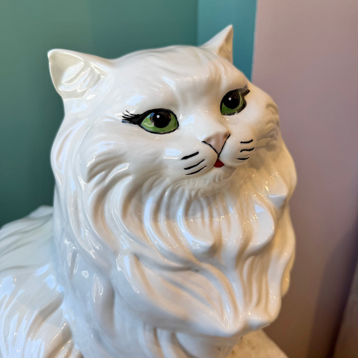 Vintage 1980’s Large White Ceramic Persian Cat Sculpture