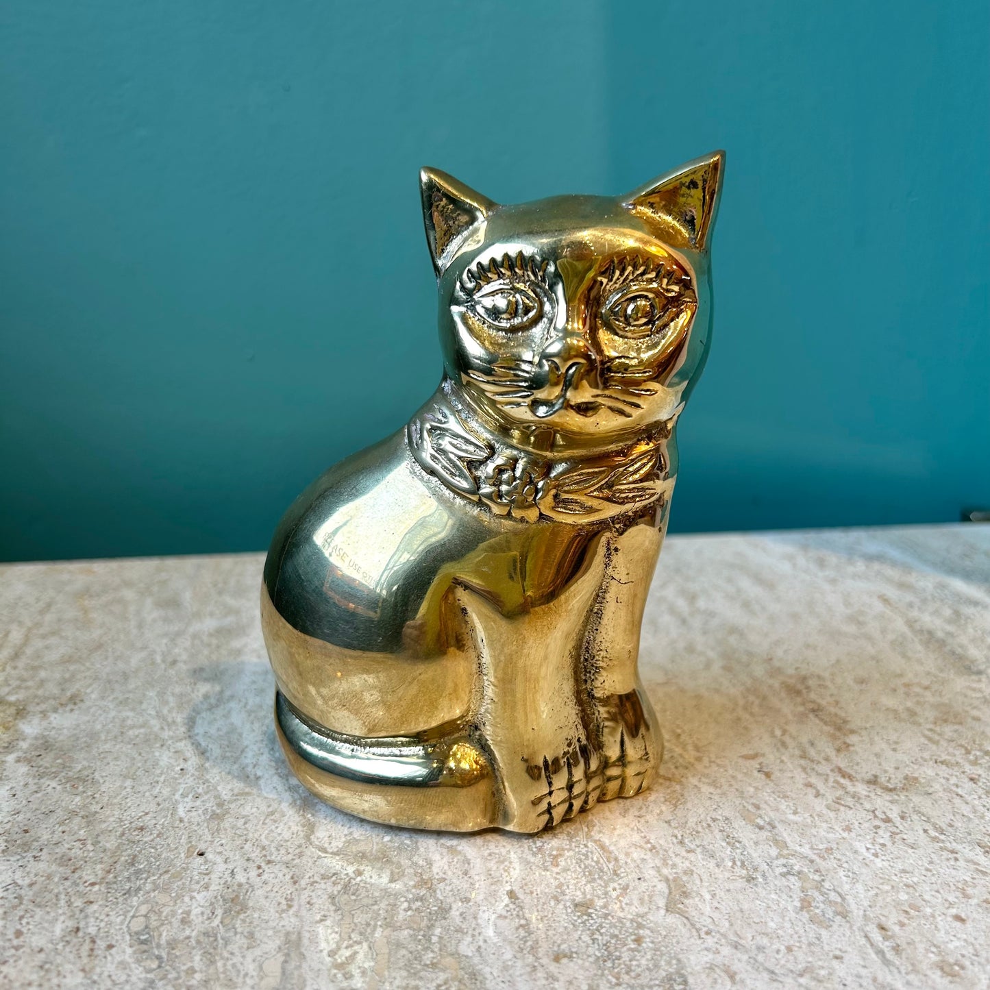 Vintage Seated Brass Cat Statue