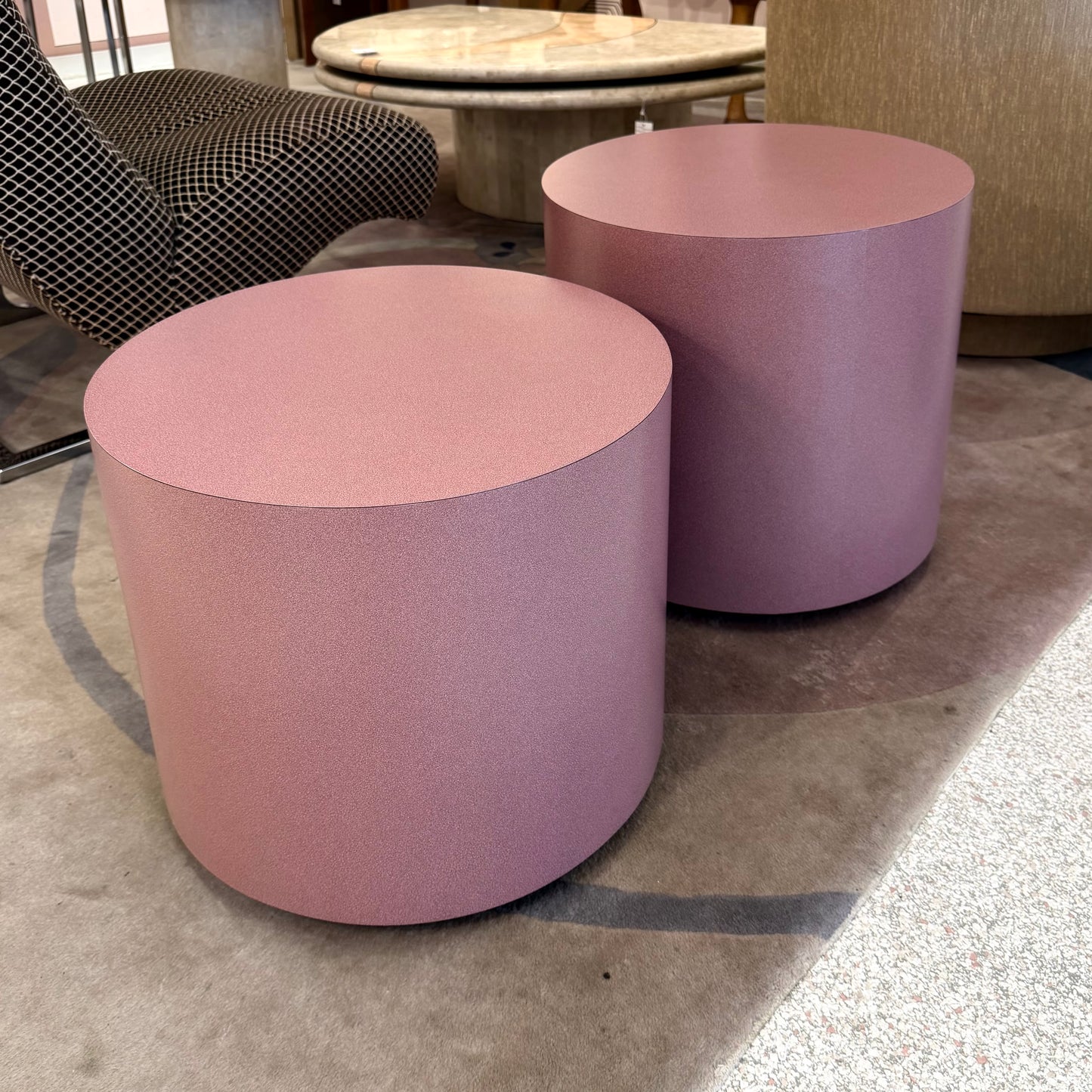 Vintage 1980’s Rolling Mauve Laminate Drum Side Table