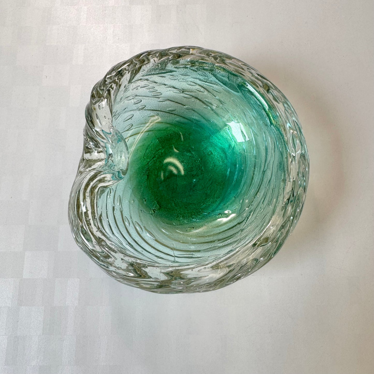 Chunky Vintage Aqua Green and Gold Leaf Murano Glass Ashtray/Bowl