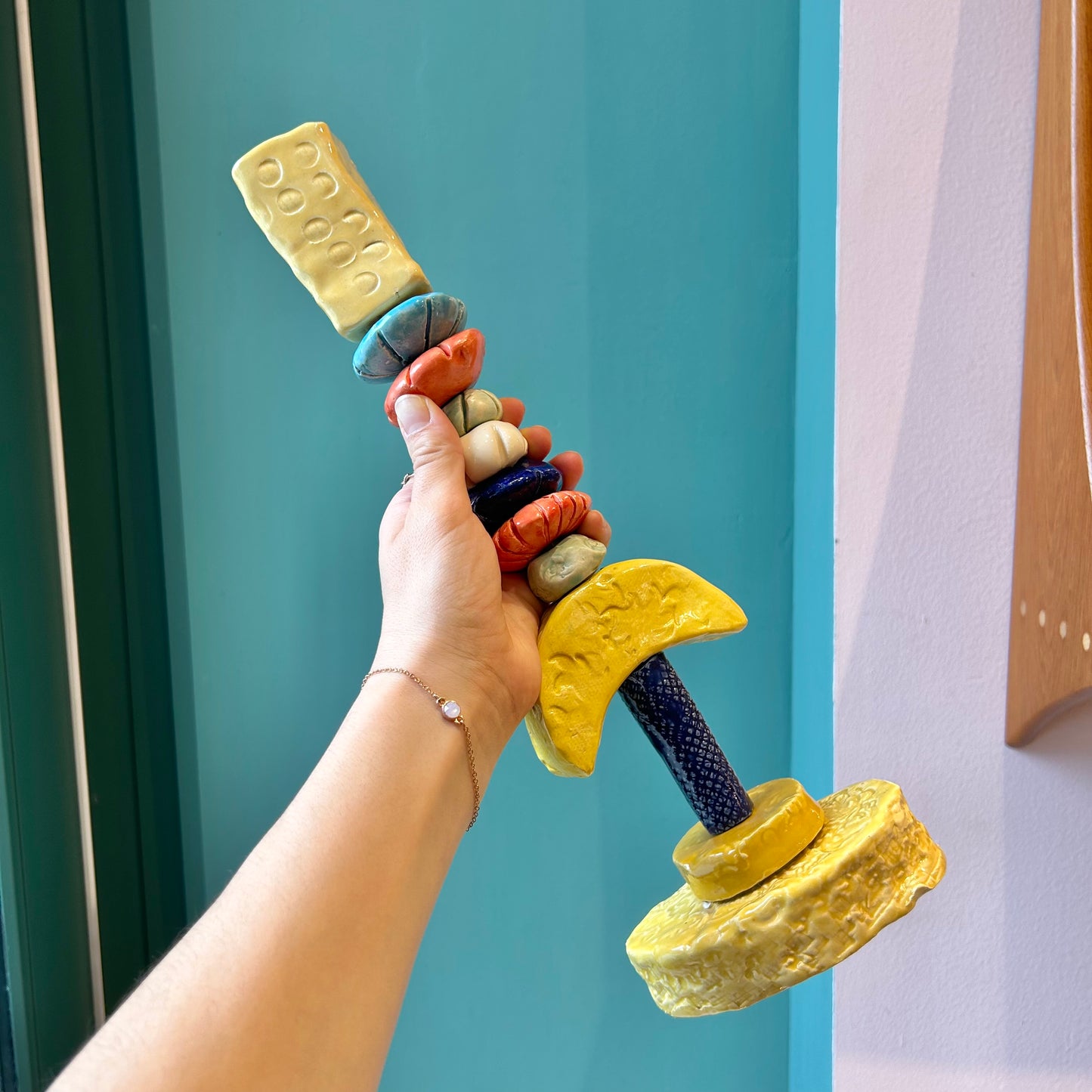 Vintage Pair of Ceramic Sunapple and Company Candlestick Holders