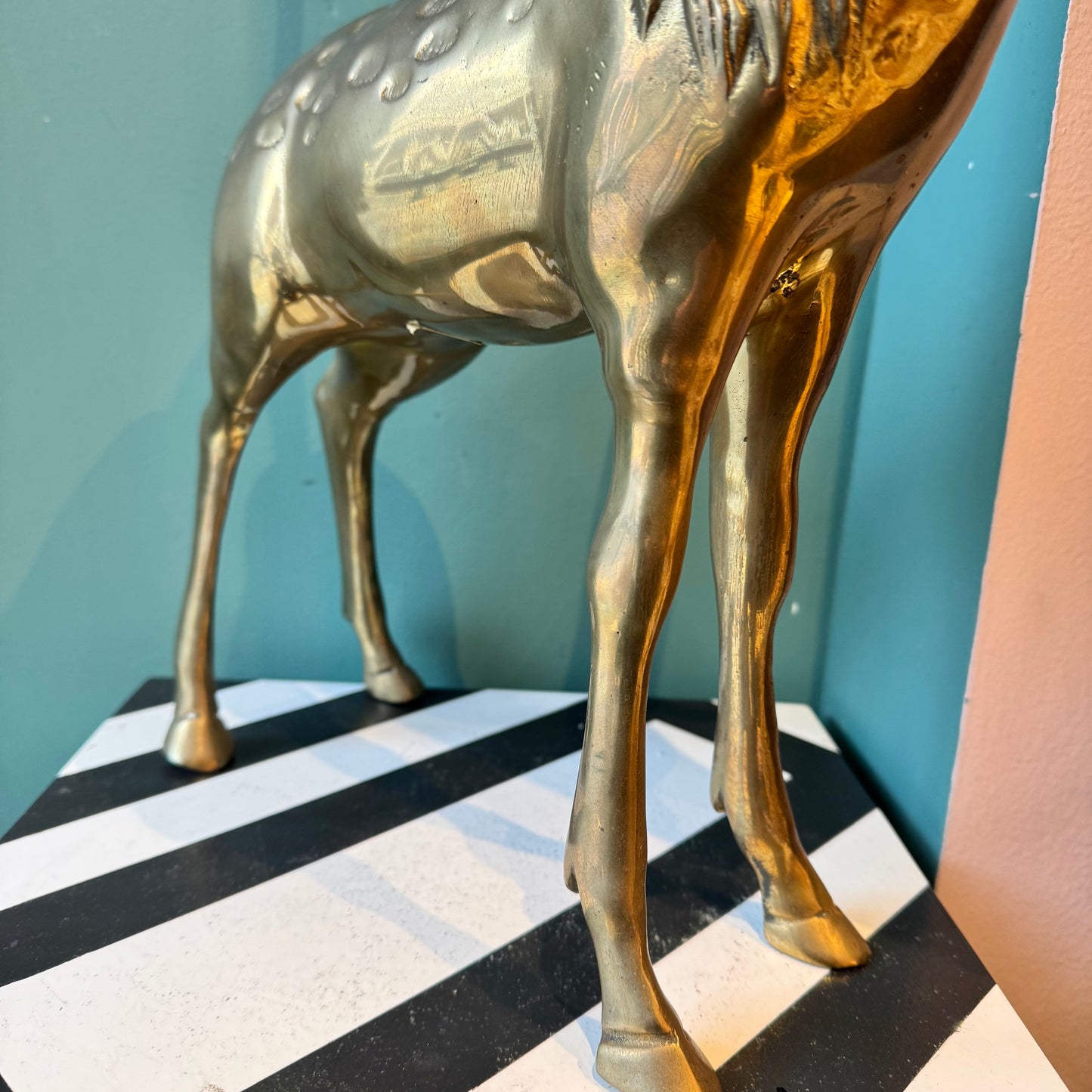 Large Vintage Brass Buck Deer Statue