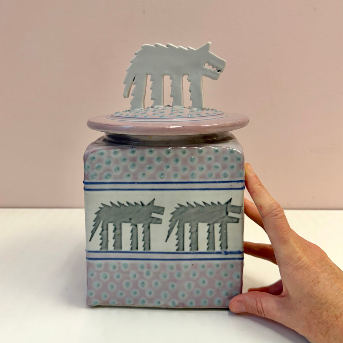 Vintage Post-Modern Ceramic Wolf Cookie Jar by Cunningham Pottery