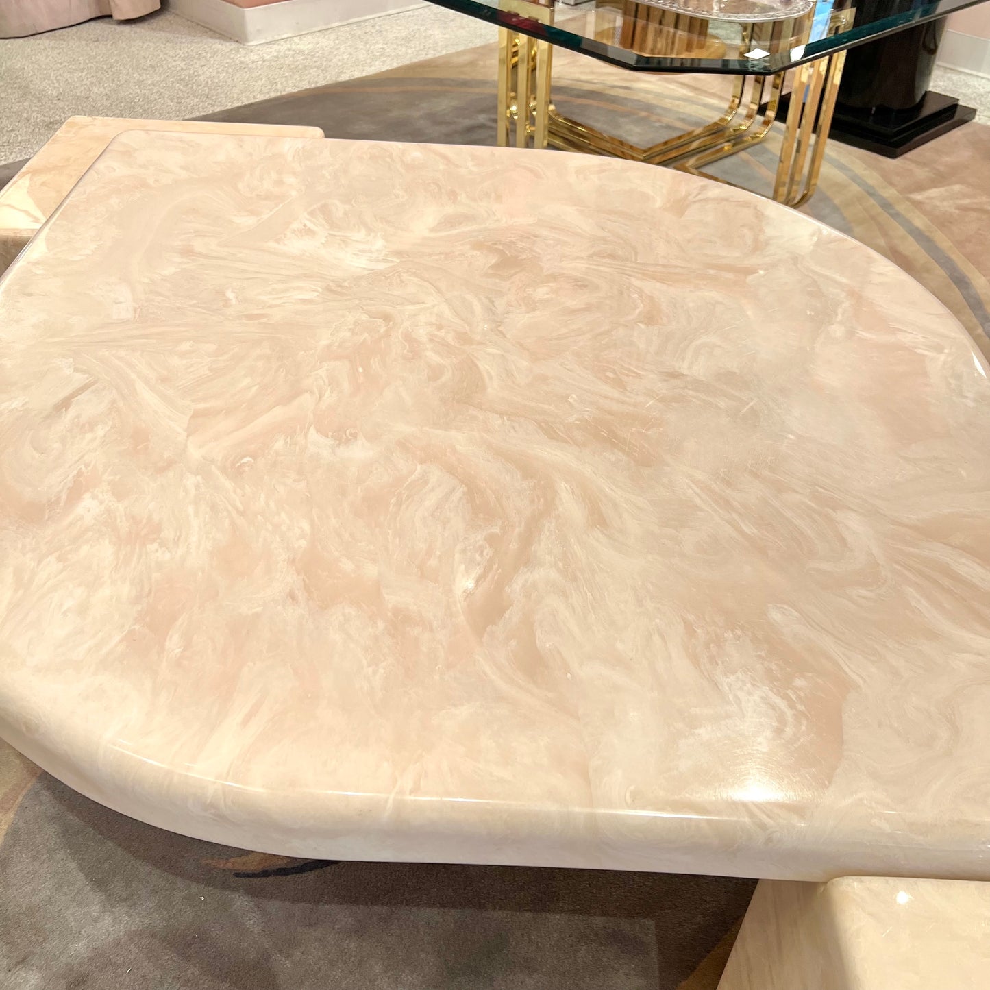 1980’s Cream Marbled Resin Cat Eye Coffee Table