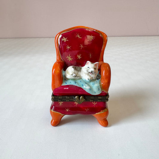 Vintage Cat in a Chair Trinket Box