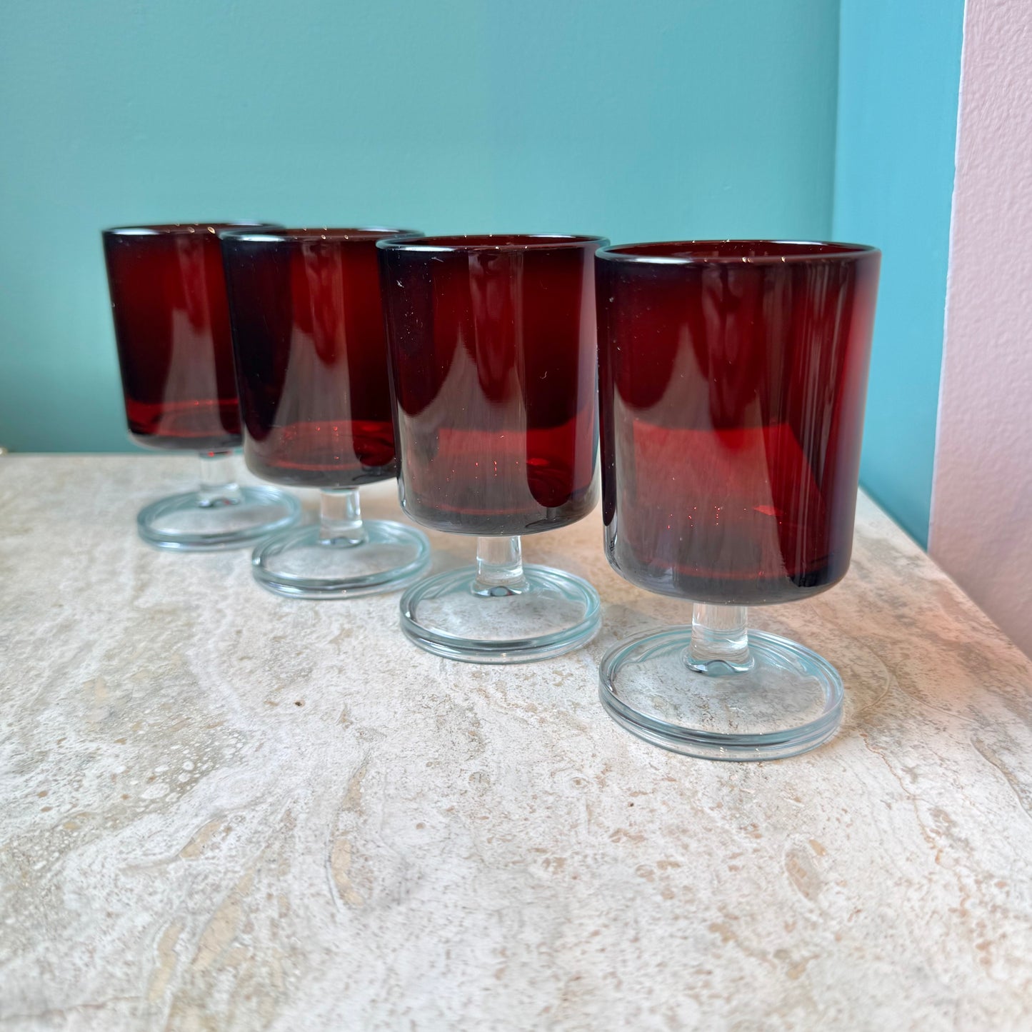 Vintage Set of 4 Luminarc France Ruby Red Glasses