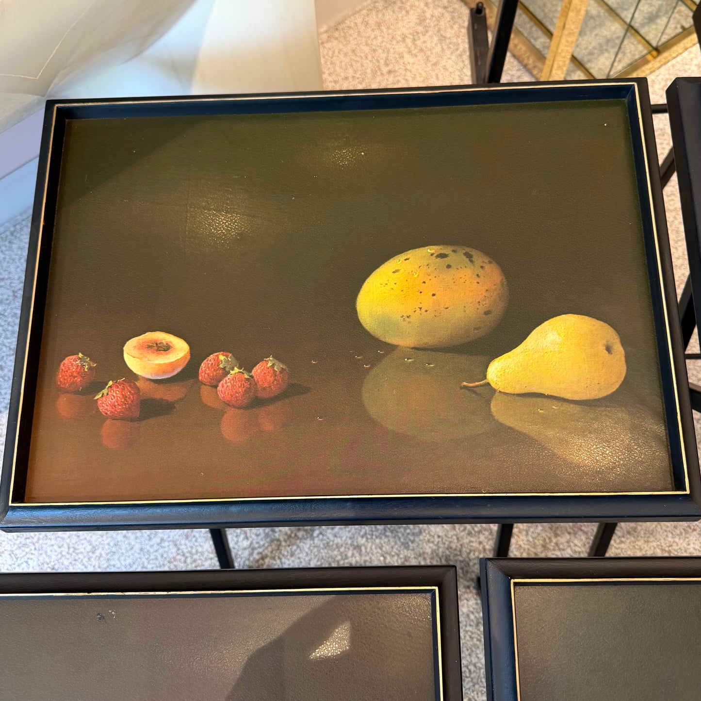 Set of 4 Vintage 1960’s Still Life Fruit Folding Tables with Stand by Artex