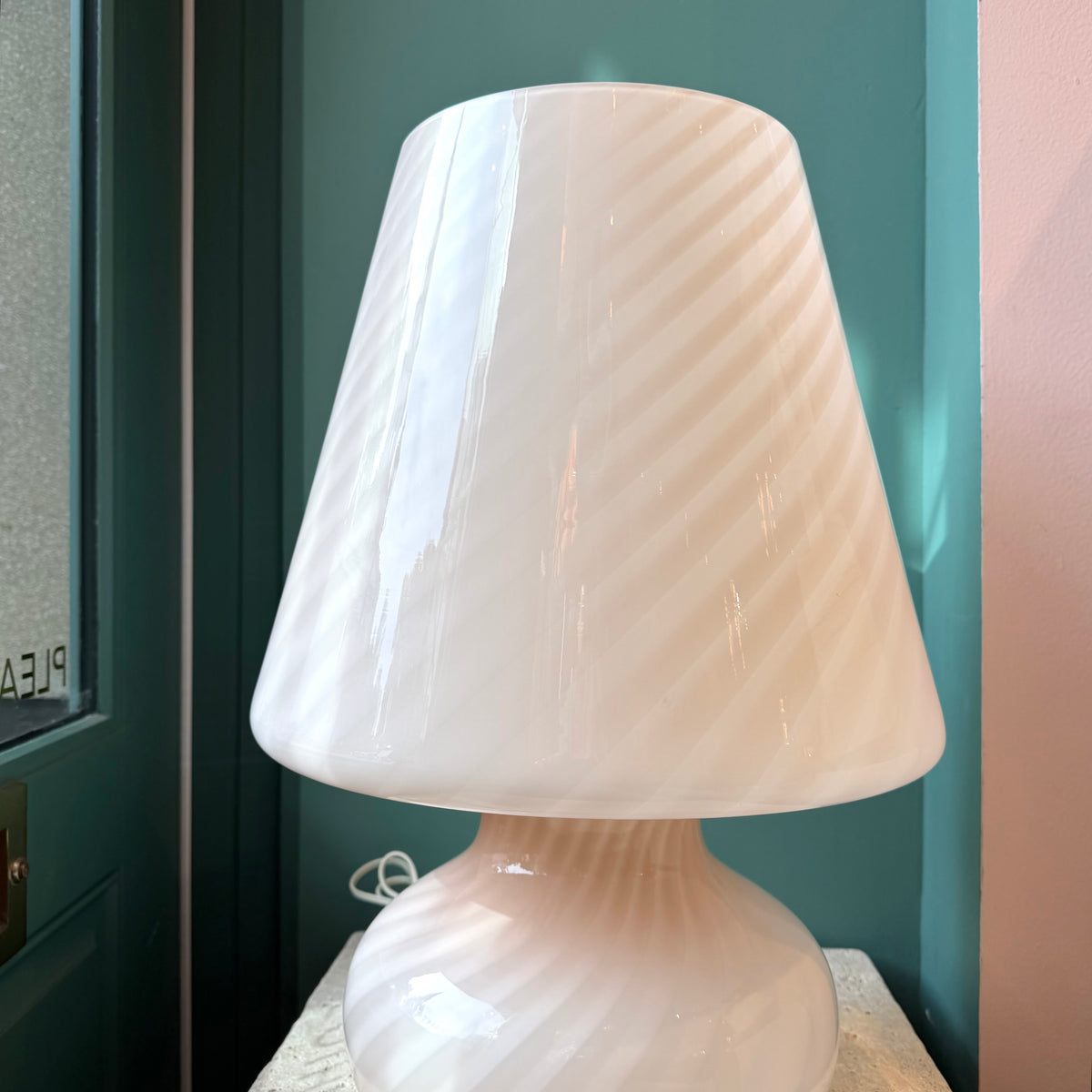 Extra Large Vintage Pale Blush Pink Murano Mushroom Lamp