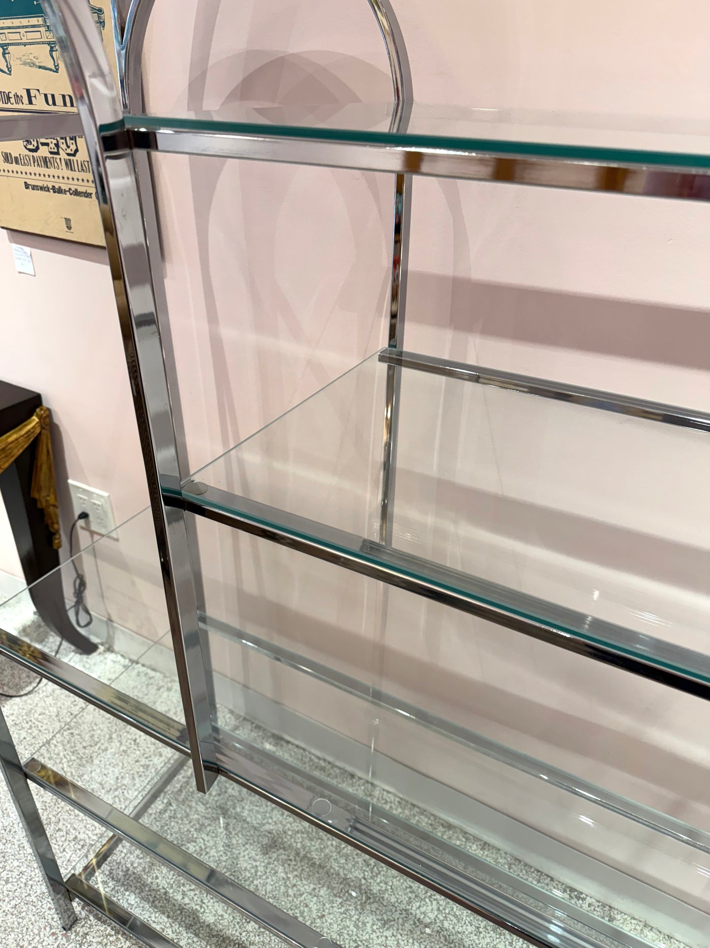 Vintage DIA Style Chrome and Glass Arched Etagere