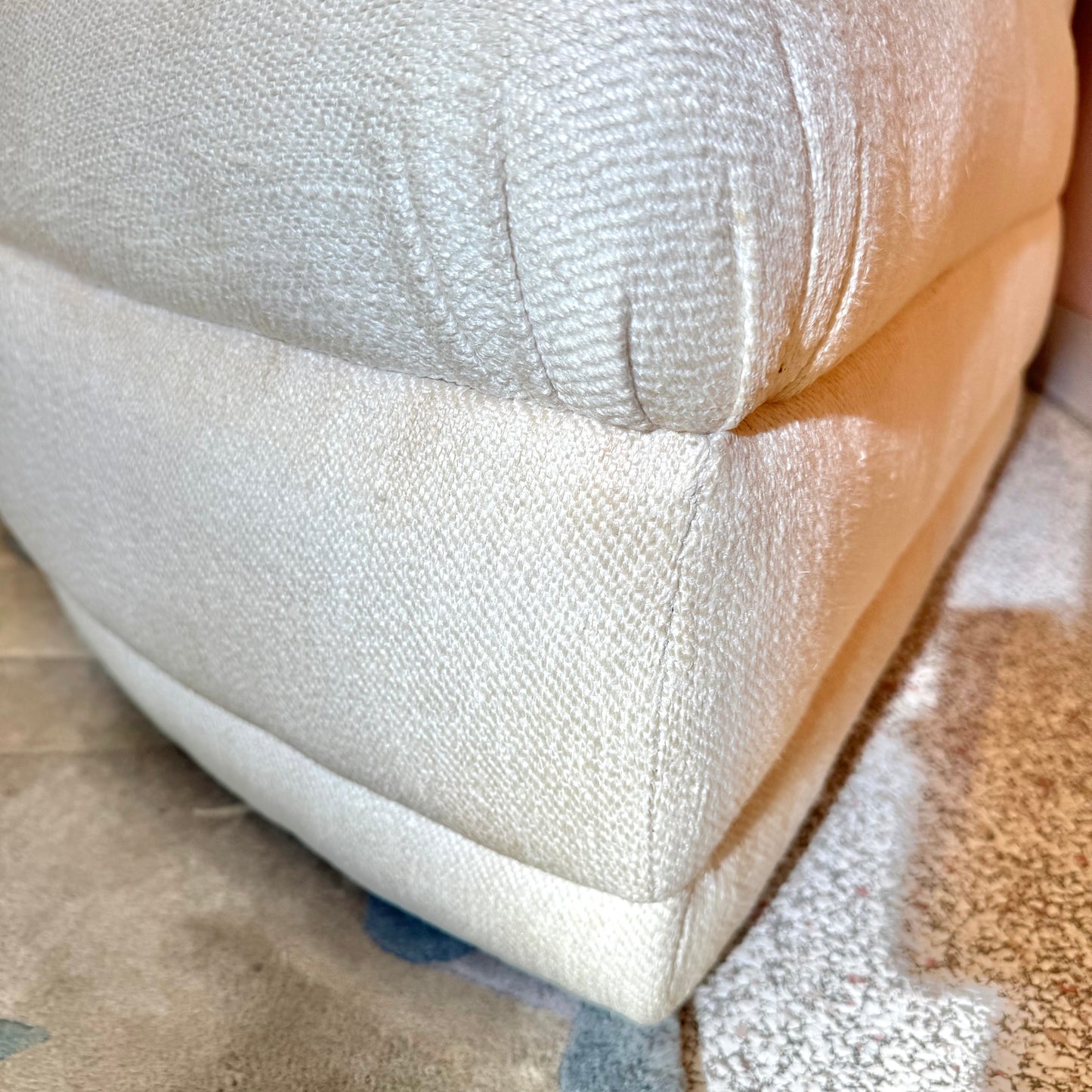 Vintage Three Piece Serpentine Ivory Sectional Sofa