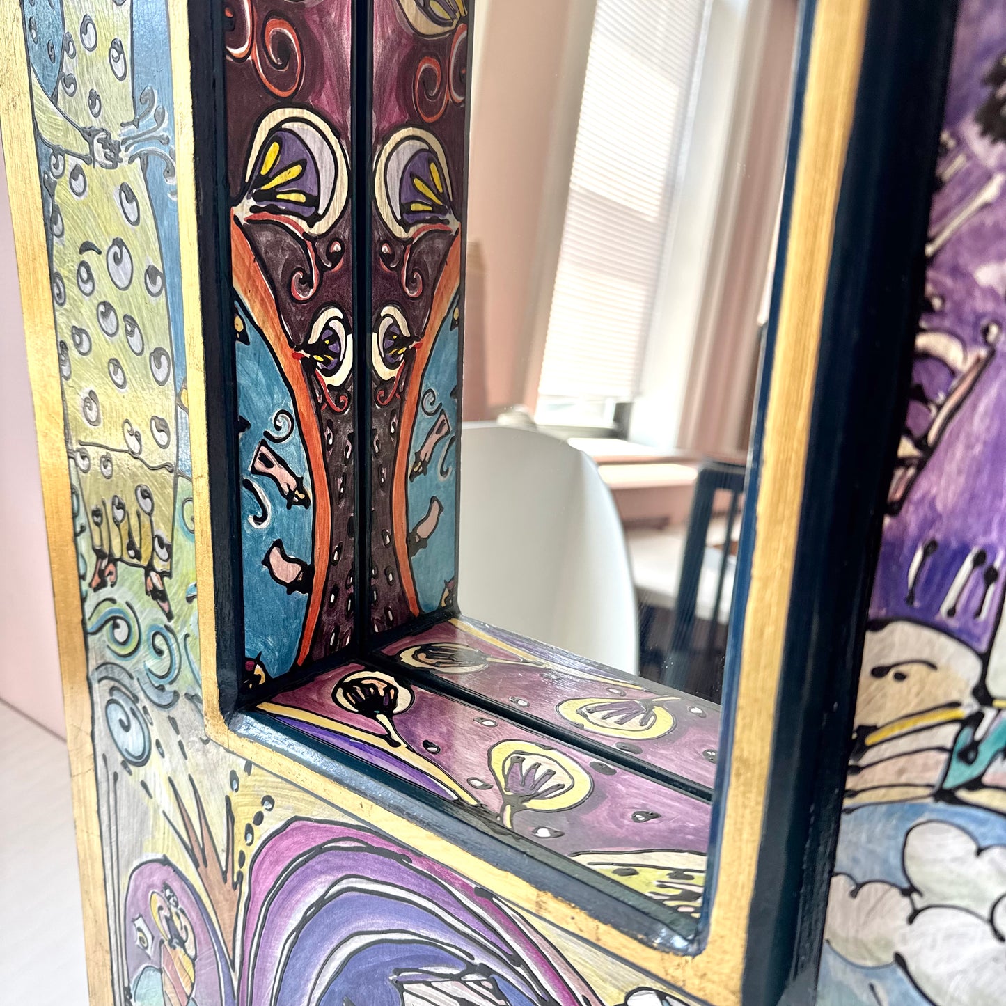 Vintage Hand Painted Whimsical Illustration Art Mirror