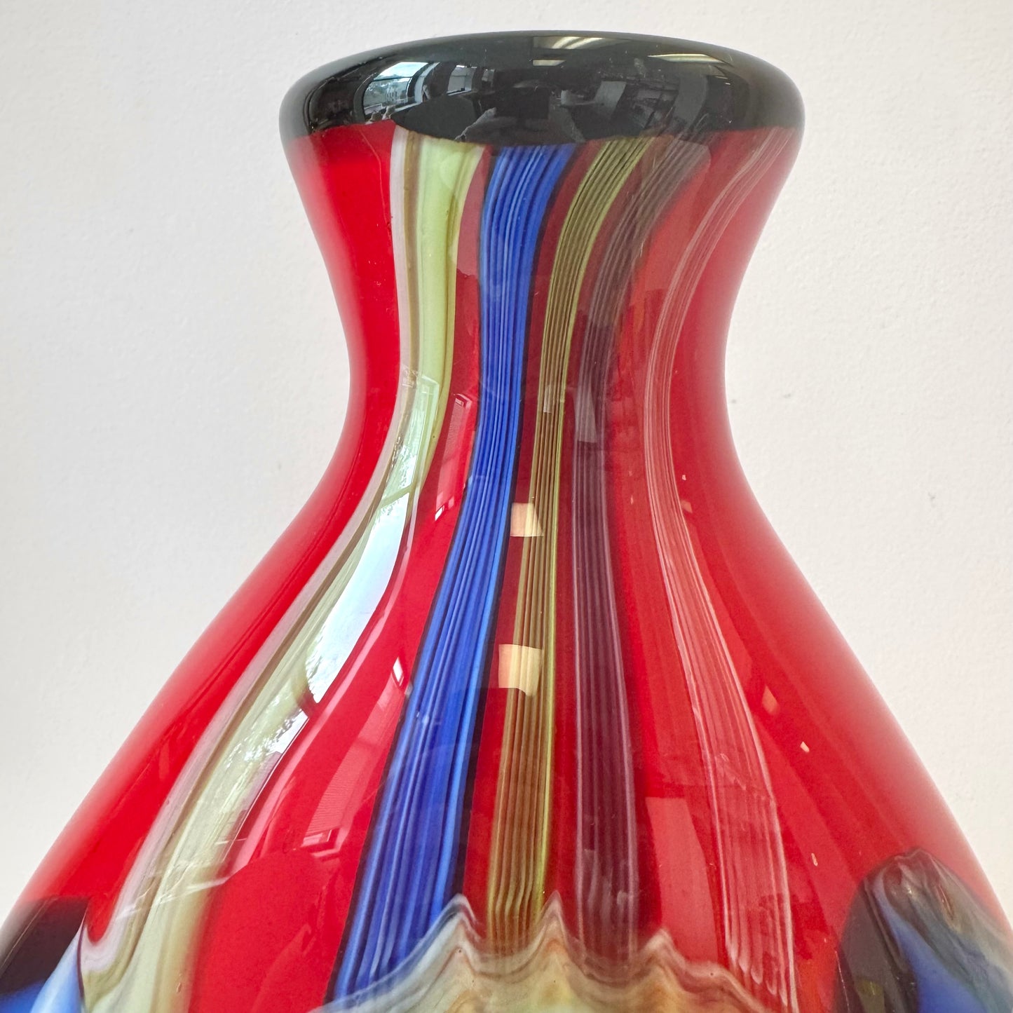 Vintage Large Multicolor Handblown Murano Glass Vase Attributed to Salvadore Studio
