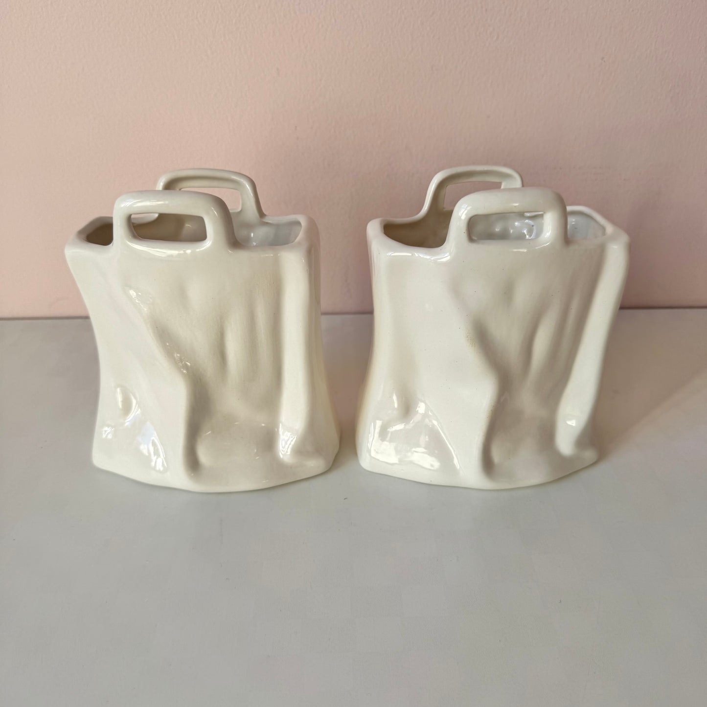 Vintage Pair of Ceramic "Paper Bag" Containers