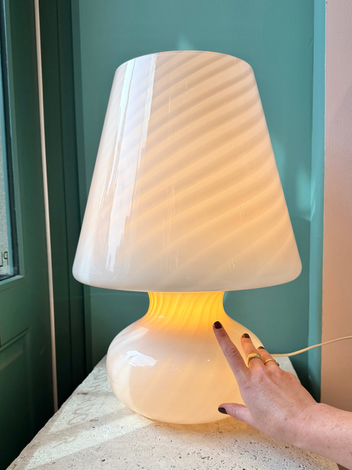 Extra Large Vintage Pale Blush Pink Murano Mushroom Lamp