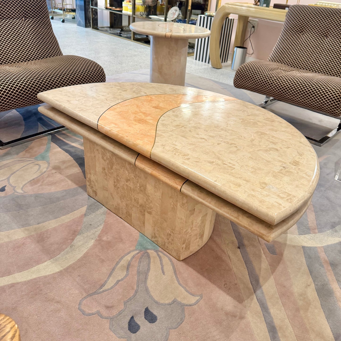 Vintage Tessellated Travertine Swivel Coffee Table by Casa Bique