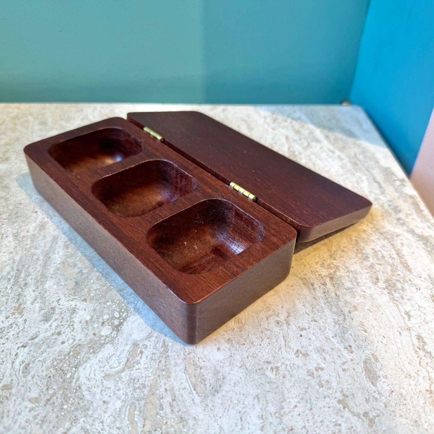 Vintage Three Compartment Wooden Box