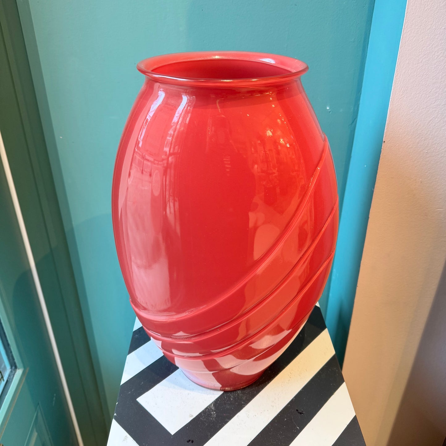 Large Vintage Deco Style Ruby Glass Vase