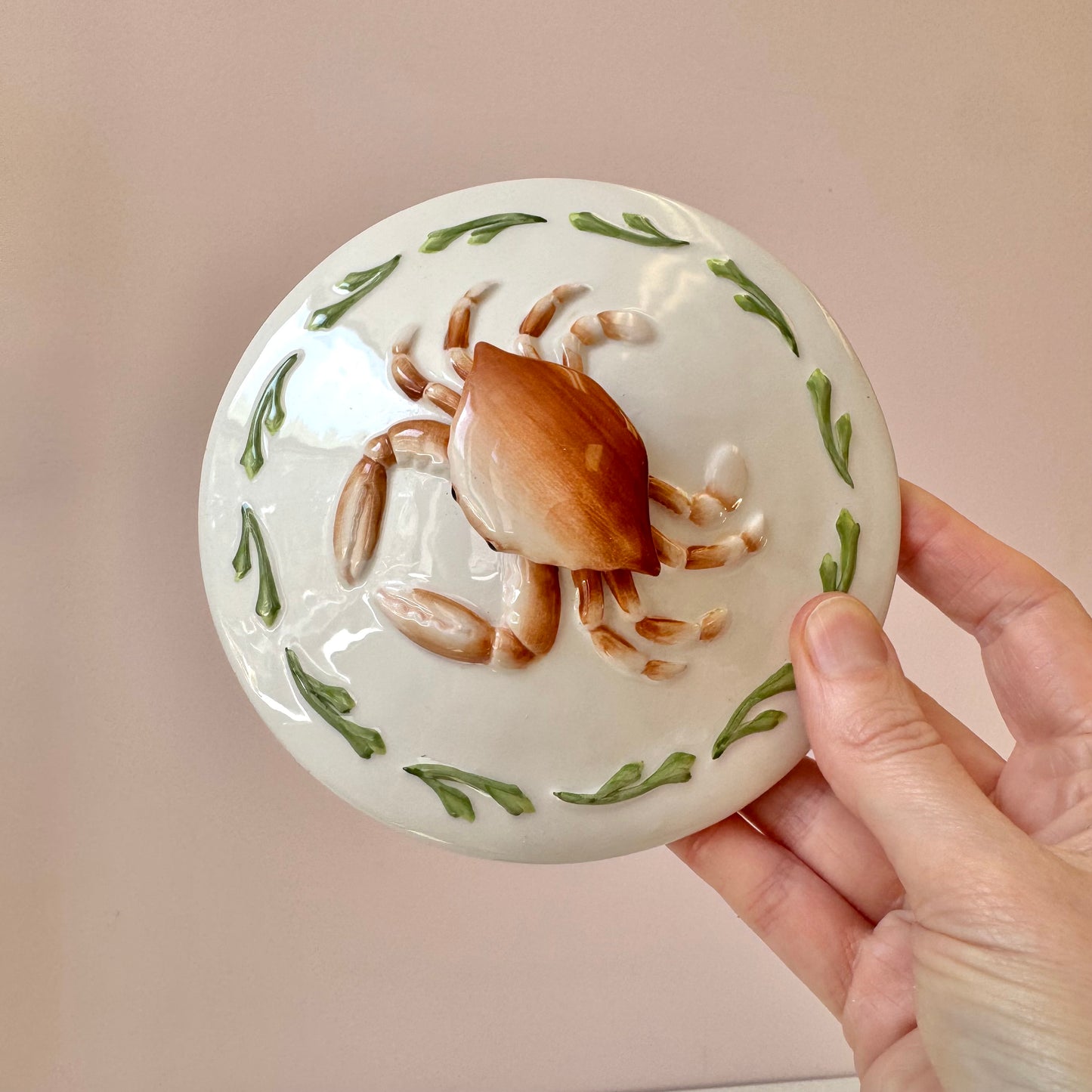 Vintage Pair of Ceramic Crab Lidded Bowls by Fitz & Floyd