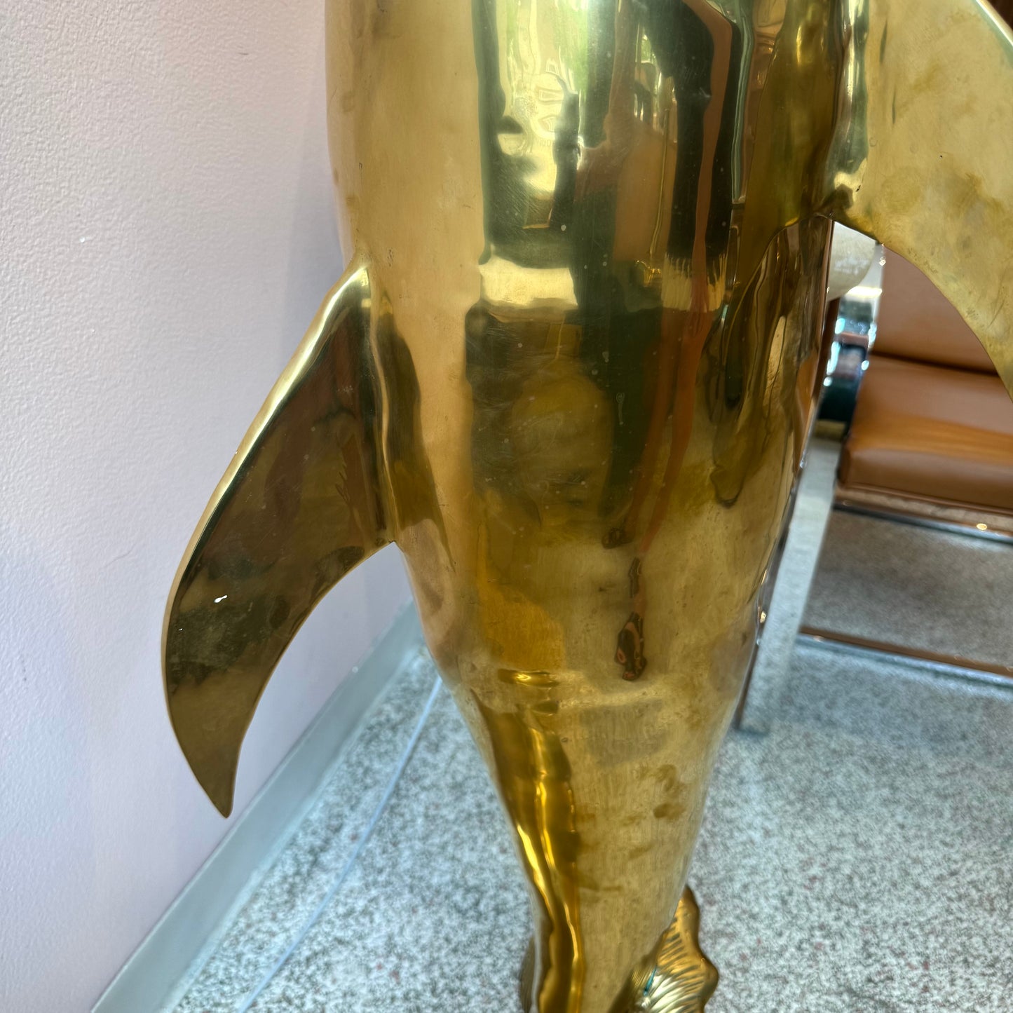 Extra Large Vintage Brass Dolphin Statue